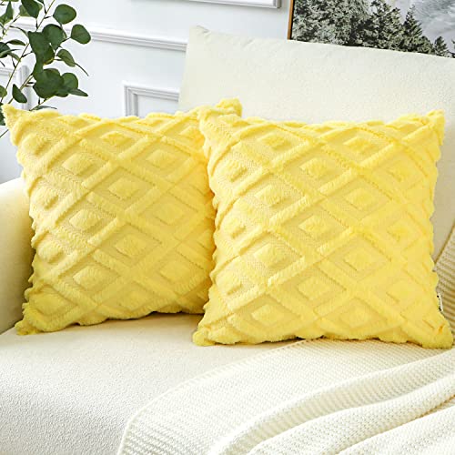 Artscope 2er-Set Dekorativ Kurze Wolle Kissenbezüge, Sanft Plüsch Samt Zierkissenbezug Luxus Dekokissen Kissenhülle Set Kissen Fall für Sofa Auto Schlafzimmer Zuhause Dekor (Zitronengelb, 50 x 50cm) von Artscope