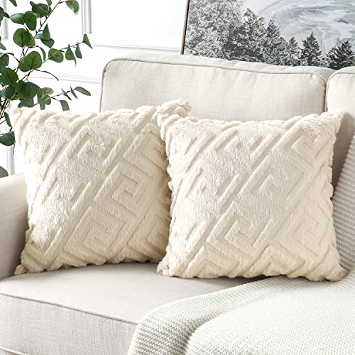 Artscope 2er-Set Dekorativ Kurze Wolle Kissenbezug, Sanft Plüsch Samt Luxus Zierkissenbezüge Dekokissen Kissenhülle Set Kissen Fall für Sofa Auto Schlafzimmer Zuhause Dekor (Creme Beige, 55 x 55cm) von Artscope