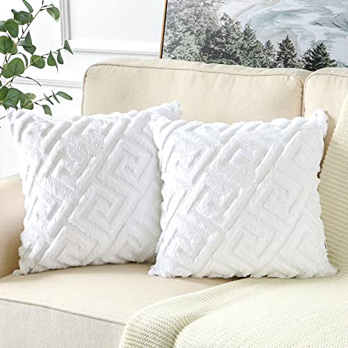 Artscope 2er-Set Dekorativ Kurze Wolle Kissenbezug, Sanft Plüsch Samt Luxus Zierkissenbezüge Dekokissen Kissenhülle Set Kissen Fall für Sofa Auto Schlafzimmer Zuhause Dekor (Reines Weiß, 55 x 55cm) von Artscope