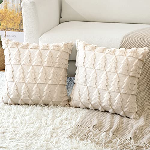 Artscope 2er Set Wolle Kissenbezüge Weicher Plüsch Kurzer Wollsamt Dekokissenbezuge Luxuriöses Sofakissen Europäische Kissenhülle für Sofa Schlafzimmer Weihnachtsbaum Creme Beige, 40x40cm von Artscope