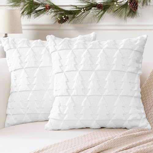 Artscope 2er Set Wolle Kissenbezüge Weicher Plüsch Kurzer Wollsamt Dekokissenbezuge Sofakissen Europäische Kissenhülle für Sofa Schlafzimmer Weihnachtsbaum Weiß, 35x35cm von Artscope