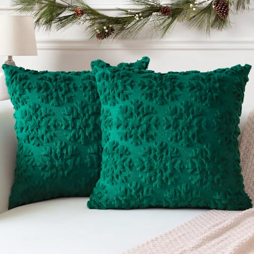 Artscope 2er Set Wolle Kissenbezüge Weicher Plüsch Kurzer Wollsamt Dekokissenbezuge Weihnachten Sofakissen Europäische Kissenhülle für Sofa Schlafzimmer Schneeflocke Grün, 30x30cm von Artscope