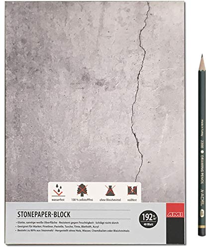 Artservice-Tube Steinpapier-Block, Stonepaper Zeichenblock Zeichenpapier, DIN A5 Format, 192g/m² 40 Blatt von COMOYA