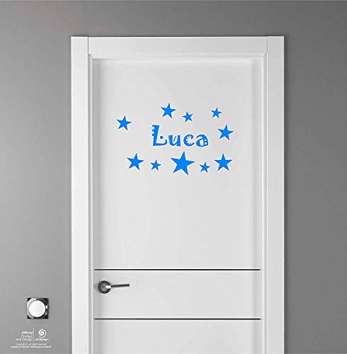 Artstickers Aufkleber für Kinder, zur Dekoration von Möbeln, Türen, Wänden usw. Name: Luca in Blau, Name 20 cm + Set mit 10 Sternen zur freien Anbringung. von Artstickers