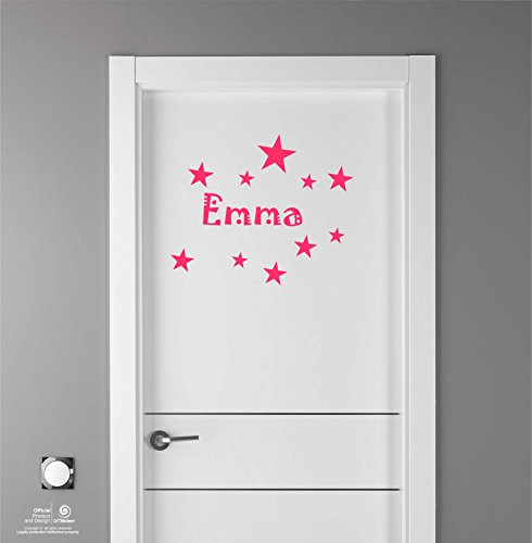 Artstickers Aufkleber für Kindermöbel-Dekoration, Türen, Wände, Name: Emma, in Rosa Name 20 cm + Set mit 10 Sternen für Freie Anbringung. von Artstickers