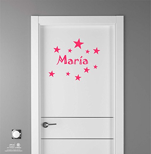 Artstickers Kinderaufkleber, zur Dekoration von Möbeln, Türen, Wänden, Name: Maria, in Rosa, Länge 20 cm + Set mit 10 Sternen für die freie Anbringung. von Artstickers