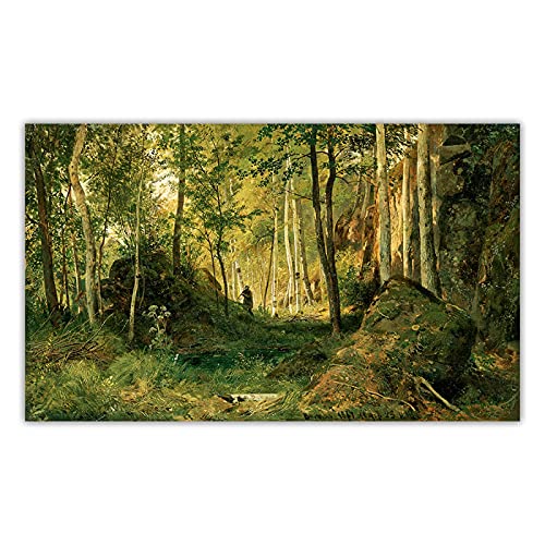 Artwork Grocery Store Leinwand Wandkunst Ivan Shishkin Landscape with a hunter.Valaam Island Druck auf Leinwand-Kunstdruck auf Leinwand-Reproduktion berühmter Gemälde 30x51cm Rahmenlos von Artwork Grocery Store