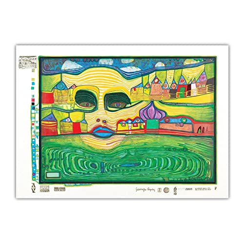 Berühmte Gemälde auf Leinwand Friedensreich Hundertwasser "Irinaland over the Balkans"auf Leinwand druck.Wohnzimmer Dekor Bilder 30x42cm Rahmenlos von Artwork Grocery Store