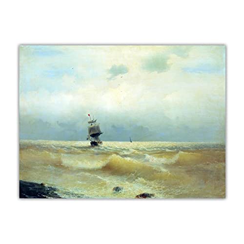 Berühmte Gemälde auf Leinwand Ivan Aivazovsky "A ship at the shore"auf Leinwand druck.Wohnzimmer Dekor Bilder 50x65cm Rahmenlos von Artwork Grocery Store