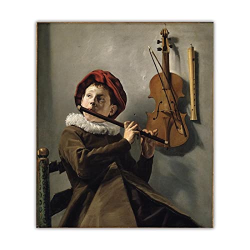 Berühmte Gemälde auf Leinwand Judith Leyster "Boy playing the Flute"auf Leinwand druck.Wohnzimmer Dekor Bilder 50x55cm Rahmenlos von Artwork Grocery Store