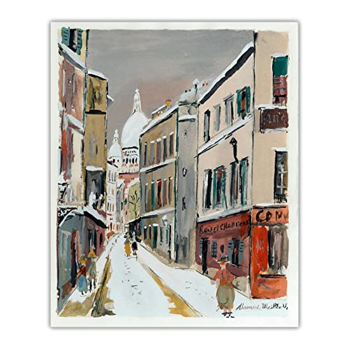 Berühmte Gemälde auf Leinwand Maurice Utrillo "Saint-Rustique Street"auf Leinwand druck.Wohnzimmer Dekor Bilder 40x48cm Rahmenlos von Artwork Grocery Store