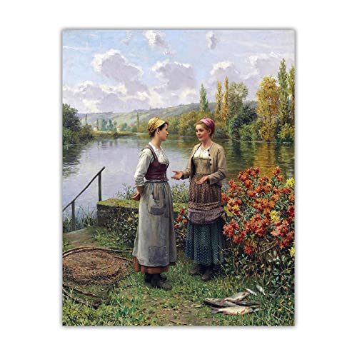 Berühmte Gemälde auf Leinwand Two Women in a Landscape by Daniel Ridgway Knightauf Leinwand druck.Wohnzimmer Dekor Bilder 80x104cm Rahmenlos von Artwork Grocery Store