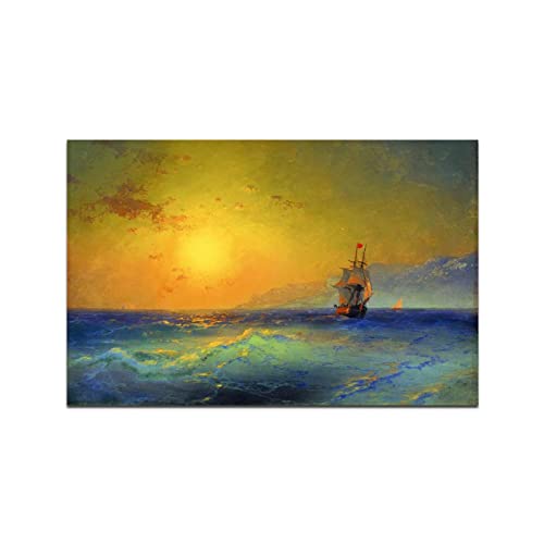 Berühmte Gemälde von Ivan Aivazovsky - "Ship in Sunset". Wandbild auf Leinwand für Wohnzimmer, Schlafzimmer, Dekoration, 70 x 98 cm (27,6 x 38,6 Zoll), rahmenlos von Artwork Grocery Store