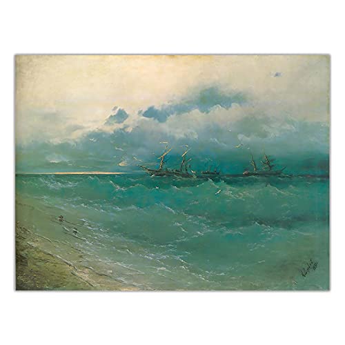 Berühmte Gemälde von Ivan Aivazovsky - " auf rauer See, Sonnenaufgang". Wandbild auf Leinwand für Wohnzimmer, Schlafzimmer, Dekoration, 70 x 98 cm (27,6 x 38,6 Zoll), rahmenlos von Artwork Grocery Store