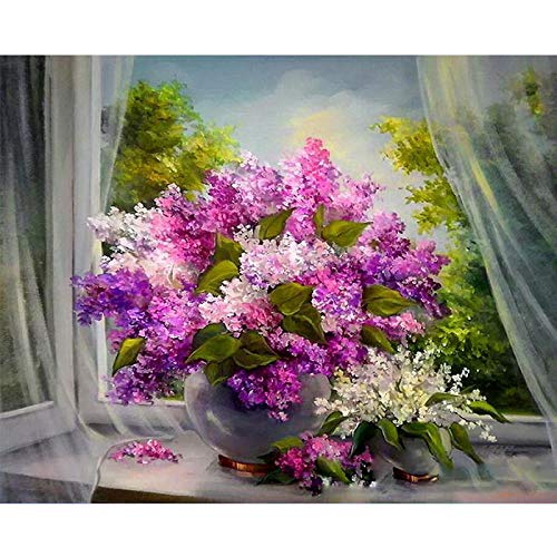 Blumenbild auf Leinwand "lila Blumen auf der Fensterbank" - Blumenbilder auf Leinwand - Blumenbilder auf Leinwand - Blumenbilder auf Leinwand - Blumenbilder - Blumen 80x104cm Rahmenlos von Artwork Grocery Store