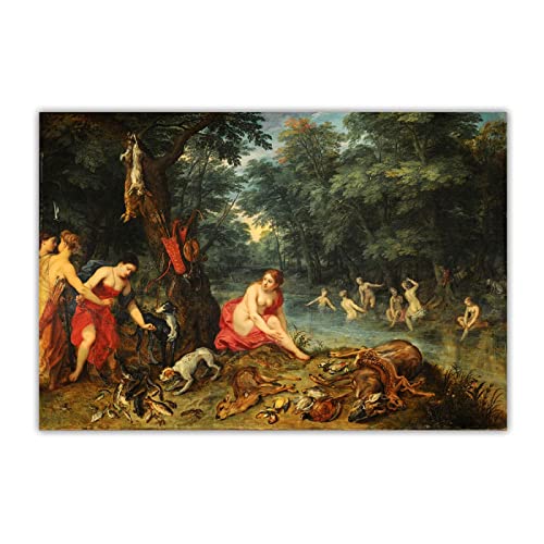 Leinwand Wandkunst Bruegel Pieter "Nymphs Bathing " Druck auf Leinwand-Kunstdruck auf Leinwand-Reproduktion berühmter Gemälde 30x45cm Rahmenlos von Artwork Grocery Store