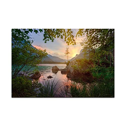 landschaftsbilder auf leinwand. "Bergsee Abendrot". leinwandbilder natur. bilder strand leinwand.wandbilder wohnzimmer natur 40x60cm(15.8x23.7in) Rahmenlos von Artwork Grocery Store