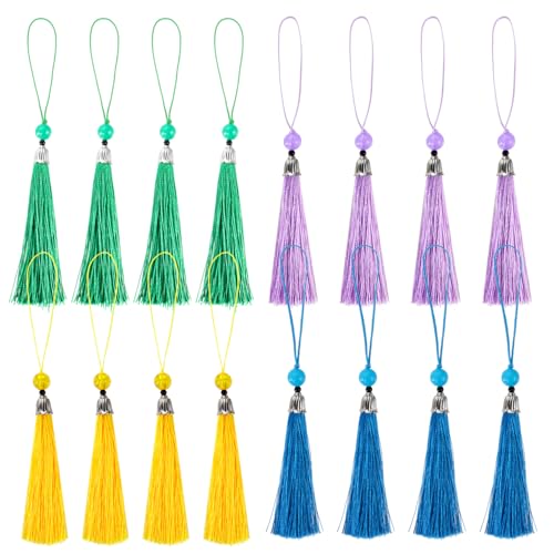 Aruicheng Quasten Anhänger Seidig Quasten Weiche Bunte Quaste Handgefertigte Quasten Tassels für Lesezeichen, Schmuckherstellung, DIY Handwerk Zubehör, Souvenir 16 Stück von Aruicheng