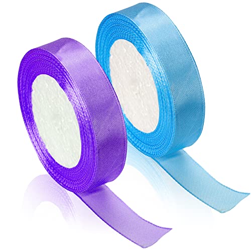 Satinband 2 Rollen Geschenkband Breit Schleifenband Dekoration Seidenband Lila und Blau Geschenkbänder Ribbon für Hochzeit Taufe und Geburtstag Geschenke 50Yard, 20mm von Aruicheng