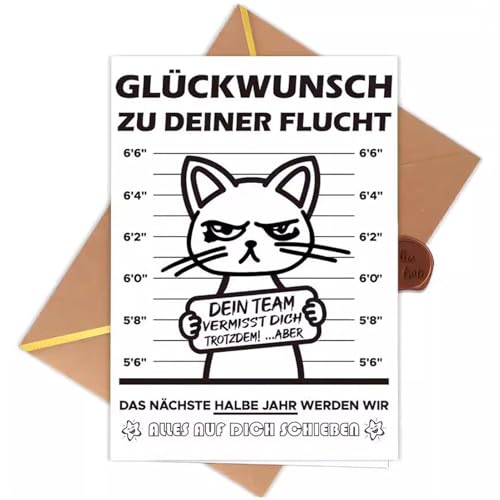 Abschiedskarte Kollegen A6 (Klappkarte mit Umschlag und Wachssiegel) - Herzlichen Glückwunsch zu deiner Flucht - Abschiedsgeschenk Kollegen - Karte zum Abschied Kollegin & Kollege (Abschiedskarte) von Aruigu