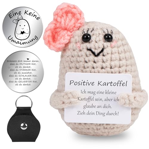 Aruigu Pocket Hug Positive Kartoffel, Kreative Strickwolle Kartoffel Puppe und Kleine Umarmung Glücksbringer (Silber), Mutmacher Geschenk, Gute Besserung Geschenk, Geschenke für Freundin von Aruigu