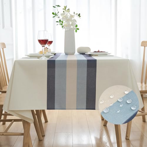 Leinen Optik Tischtuch 100 x 140 Weiß Tischdecke Leinen Abwaschbar Rechteckig Weisse Tischdecken für Party Leicht Wasserabweisende Modern Table Cloth für Biertisch Outdoor von Arwllzz