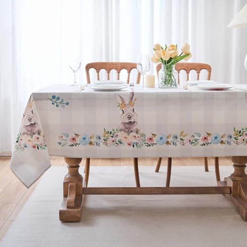 Ostern Tischwäsche 80x80 cm Karotten Ostern Tischwäsche Frühling Blume Karierter Kaninchen Tischdecke Leinenoptik Dekoration für Drinnen Urlaub Party Picknick Abendessen Dekor von Arwllzz