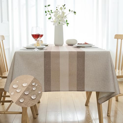 Runde Tischdecke Abwaschbar 140 cm Weisse Tischdecken Rund für Party Beige Leinen Tischtuch Wasserabweisend Dauerhaft Kratzfest Table Cloth für Wohnzimmer, Esszimmer, Balkon, Garten von Arwllzz