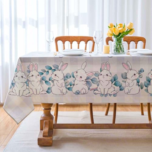 Tischdecke 80x80 Ostern Tischwäsche Abwaschbar Eukalyptus Hasen Waschbare Saisonaler Küche Esstisch Tisch Dekoration für Abendessen, KüChe, Hochzeit, Drinnen, Frühling/Sommer von Arwllzz