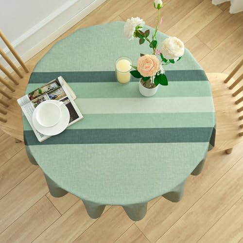 Tischdecke Grün Streifen Leinen Tischdecken Elegante Abwaschbar Tischtuch Klein Outdoor Salbeigrün Küchentischabdeckung Moderne für Speisetisch Küche Speisetisch Dekoration 140 x 140 von Arwllzz