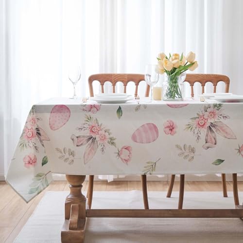 Tischdecke Ostern 80x80 Frühling Blume Karierter Kaninchen Tischdecke Waschbare Hasenohren Osterei Saisonaler Frühling Küche Tisch Dekoration für Geburtstag Party Hochzeit von Arwllzz