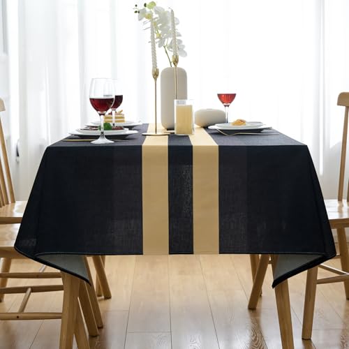 Tischdecke Schwarz Abwaschbar 140 x 140 Leinen Optik Tischdecken Grau Rund Klein Vintage Tischtuch Herbst Tablecloth Fleckschutz Gartentischdecke für Bierbank Garten Balkon Camping Hochzeit von Arwllzz