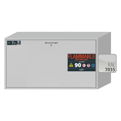 Asecos UB-S-90 Sicherheitsunterbauschrank mit Schublade, Zylinderschloss und Schließstandanzeige, Zertifiziert nach UL/ULC 1275, Lichtgrau, 1102mm Breite, 574mm Tiefe, 600mm Höhe von Asecos