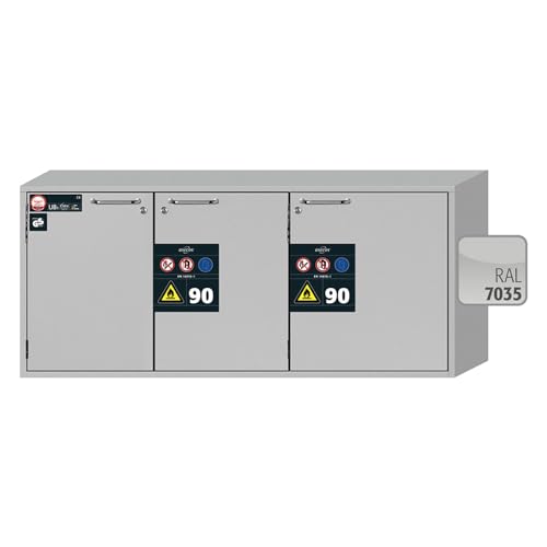 Asecos UB-ST-90 Sicherheitsunterbauschrank mit 1 Schublade, 2 Flügeltüren, Zylinderschloss und Schließstandanzeige, Lichtgrau, 1402mm Breite, 502mm Tiefe, 600mm Höhe von Asecos