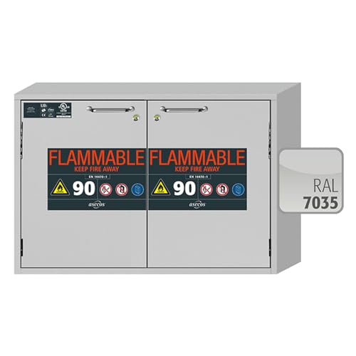 Asecos UB-T-90 Sicherheitsunterbauschrank mit 2 Flügeltüren, Zylinderschloss und Schließstandanzeige, Zertifiziert nach UL/ULC 1275, Lichtgrau, 893mm Breite, 502mm Tiefe, 600mm Höhe von Asecos