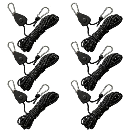 6 Stück Reflektierend Abspannseile Seil, 4M Duty Heavy Rope Seilratsche, Wachsen Licht Ratchet Seil Pflanze Lampe Aufhänger Rope mit Haken und Spanner Einstelle für Zelt Zeltplane Camping von Asfrode