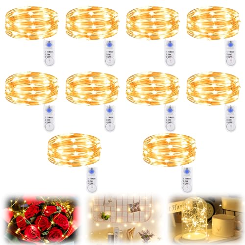 Asfrode 10 Stück Micro LED Lichterkette mit Timer, 2M 20LEDs Batteriebetrieben Beleuchtung Kupfer Drahtlichterkette, Wasserdicht Lichter Flasche Lichterketten Deko für Party Weihnachten Hochzeit von Asfrode