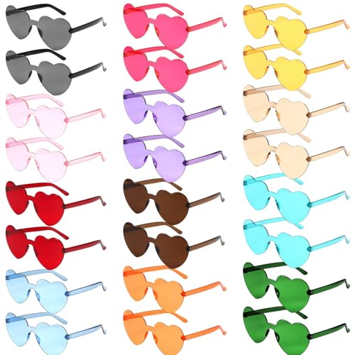 Asfrode 24 Stück Herz Sonnenbrille, Randlose Sonnenbrillen Farbe Herz Brille Transparente Bonbonfarbene Herzbrille Herzförmige Partybrille Herzbrille für Karneval Strandparty Weihnachten - 12 Farben von Asfrode