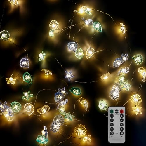 Asfrode LED Lichterkette zum Thema Meeresleben, 3m 30 LEDs USB Beleuchtung Seepferdchen Seestern Muschel Muschelhorn mit Fernbedienung für Deko Badezimmer Balkon Hochzeitsfeier Geburtstag von Asfrode