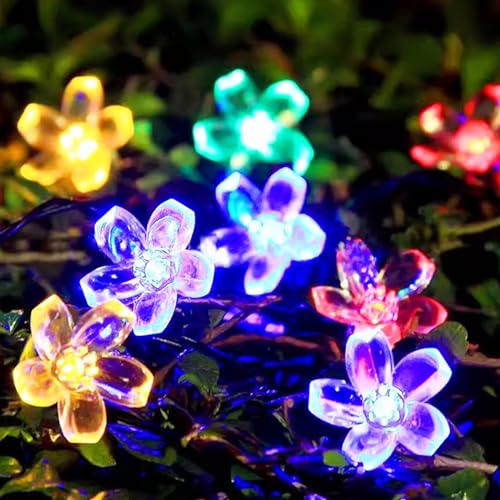 Lichterkette Außen, 5 M 20LED Kirschblüte Außen Garten, Lichterkette Garten Blume, Weihnachtsdeko, LED Lichterkette Wasserdichte lichterkette für Garten, Hochzeit, Zaun, Dekorationen(Mehrfarbig) von Asfrode