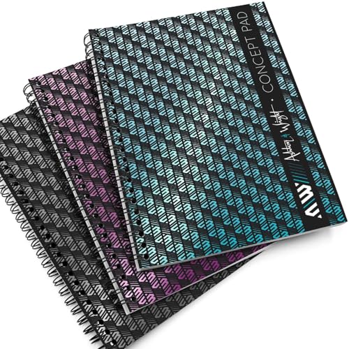 Ashton and Wright Concept Pads - A5 Wiro Notebook - 200 Perforated Lined Pages - 80gsm Paper - Spot UV 300gsm Cover – Ideal for University, School, Work, Note-taking - 3 Pack - Black Set von Ashton and Wright