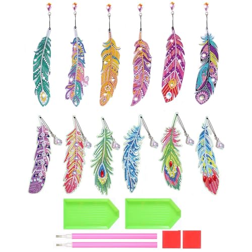 Ashuxxn 12 Stück 5D Lesezeichen Diamond Painting Set Diamond Painting Feather Lesezeichen Kinder Bookmark Diamond Painting Anhänger Feder Diamond Painting Bookmark Für Lesezeichen DIY Handwerk von Ashuxxn