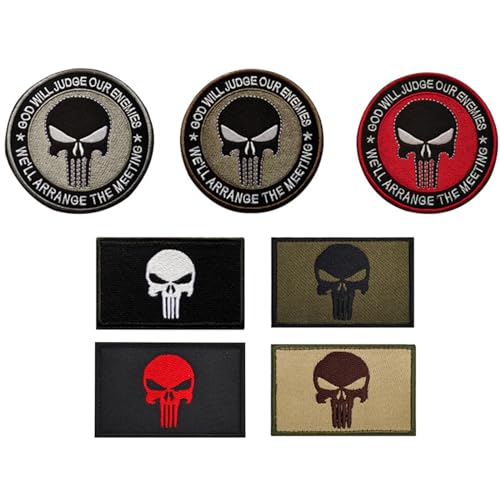 Ashuxxn 7 Stück Punisher-Patch Klett Patches Klett Militär Punisher Patch Klett Skull Patches Klett Kompatibel Punish-er Klett Patch für Rucksäcke Taktische Kleidung Aufkleber von Ashuxxn