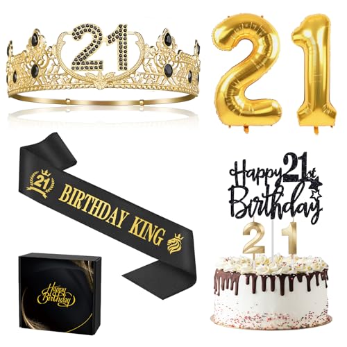 21 Geburtstag Geschenke für Männer, 21 Geburtstag Dekorationen für Männer, 21 Geburtstag König Krone & Geburtstag König Schärpe & 21 Geburtstag Luftballons & Cake Topper & Kerzen, Geburtstag Party von Asija