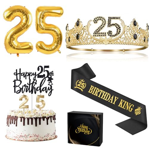 25 Geburtstag Geschenke für Männer, 25 Geburtstag Dekorationen für Männer, 25 Geburtstag König Krone & Geburtstag König Schärpe & 25 Geburtstag Luftballons & Cake Topper & Kerzen, Geburtstag Party von Asija