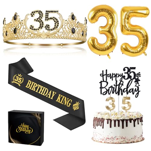 35 Geburtstag Geschenke für Männer, 35 Geburtstag Dekorationen für Männer, 35 Geburtstag König Krone & Geburtstag König Schärpe & 35 Geburtstag Luftballons & Cake Topper & Kerzen, Geburtstag Party von Asija