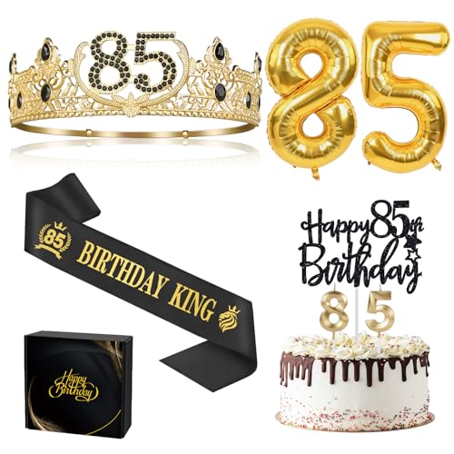 85 Geburtstag Geschenke für Männer, 85 Geburtstag Dekorationen für Männer, 85 Geburtstag König Krone & Geburtstag König Schärpe & 85 Geburtstag Luftballons & Cake Topper & Kerzen, Geburtstag Party von Asija