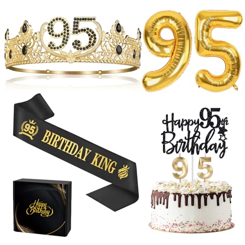 95 Geburtstag Geschenke für Männer, 95 Geburtstag Dekorationen für Männer, 95 Geburtstag König Krone & Geburtstag König Schärpe & 95 Geburtstag Luftballons & Cake Topper & Kerzen, Geburtstag Party von Asija