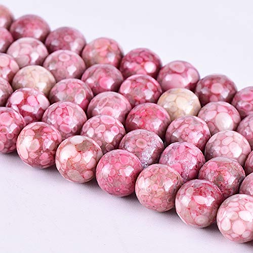 Asingeloo 38 Stück 10 mm rosa Jaspis-Edelstein, lose Perlen, Chrysanthemenstein, rund, glatter Kristall, Energiestein, Heilkraft für die Schmuckherstellung, 38,1 cm pro Strang von Asingeloo