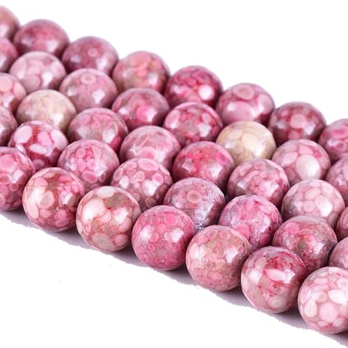 Asingeloo 60 Stück 6 mm rosa Jaspis-Edelstein, lose Perlen, Chrysanthemenstein, rund, glatter Kristall, Energiestein, Heilkraft für die Schmuckherstellung, 38,1 cm pro Strang von Asingeloo